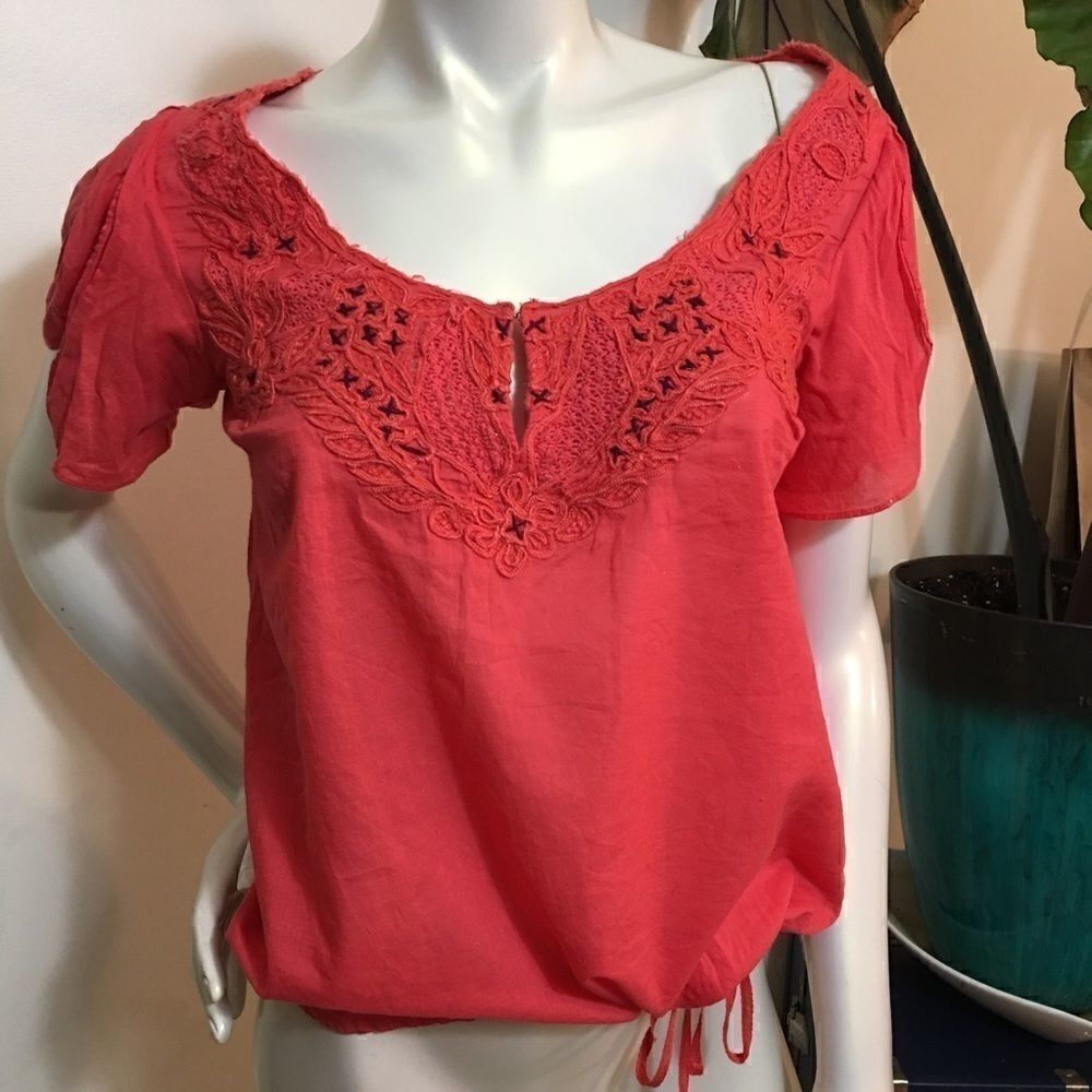 Free People Embroidered slit sleeve Top‎